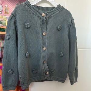 Green Knit Cardigan with Button Details